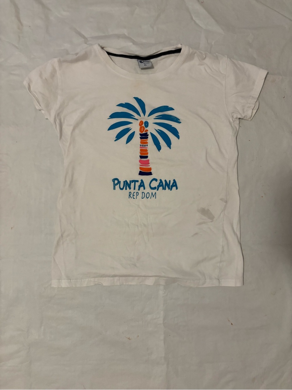 Ocean Dreams White Kids Tee with Blue Palm and Multicolor Trunk